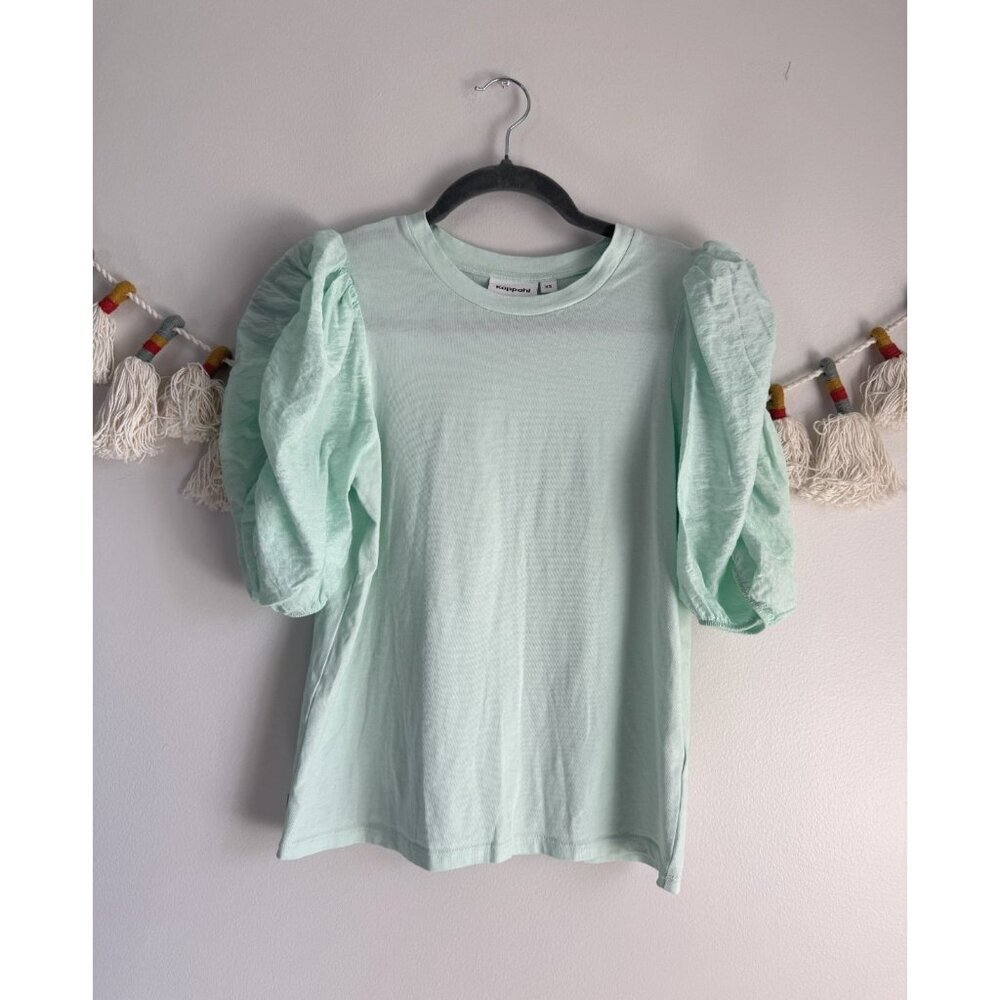 Kappahl Mint Puff Sleeve 100% Cotton Jersey Top Basics Feminine Lightweight XS